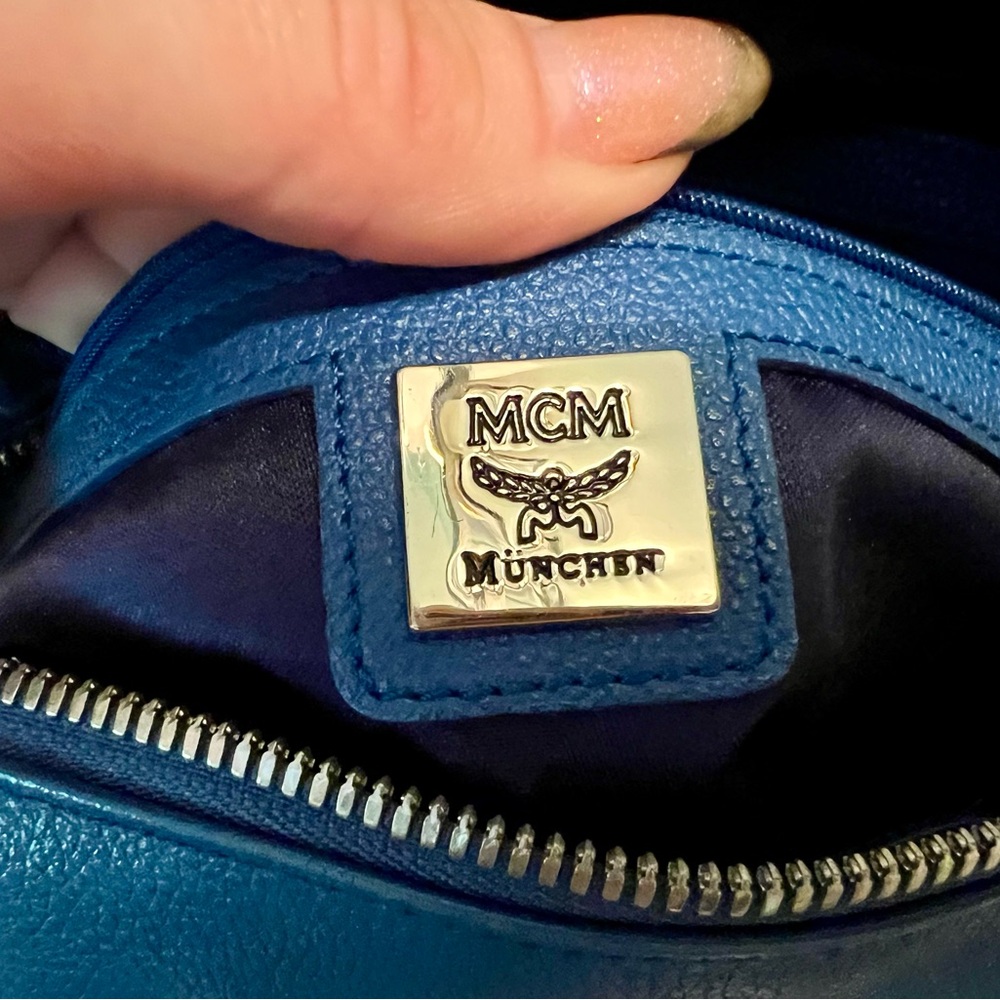 Authentic MCM Mini Boston Bag Blue Leather - Picture 15 of 16